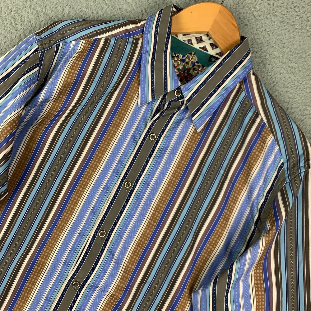 Robert Graham Shirt Mens Large L Multi Striped Button Down Embroidered Flip Cuff